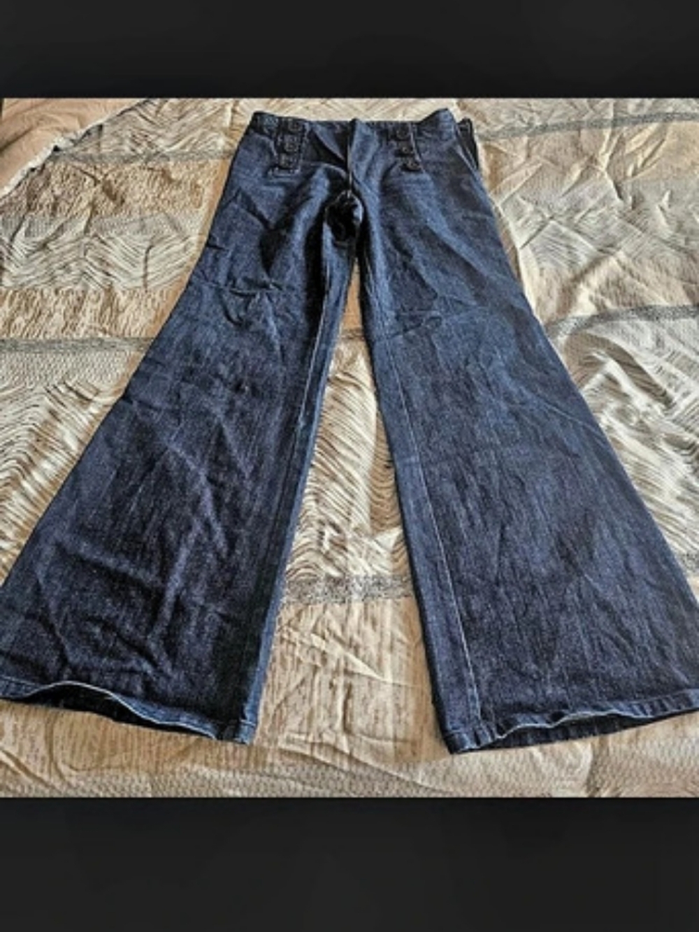Tory Burch Button Front Wide Leg Sailor Pants Blue Size 8